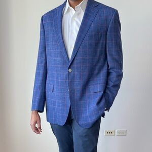 Jack Victor. Italian Silk, Linen & Wool Sport Coat. 46 Long. Blue Men’s Jacket.